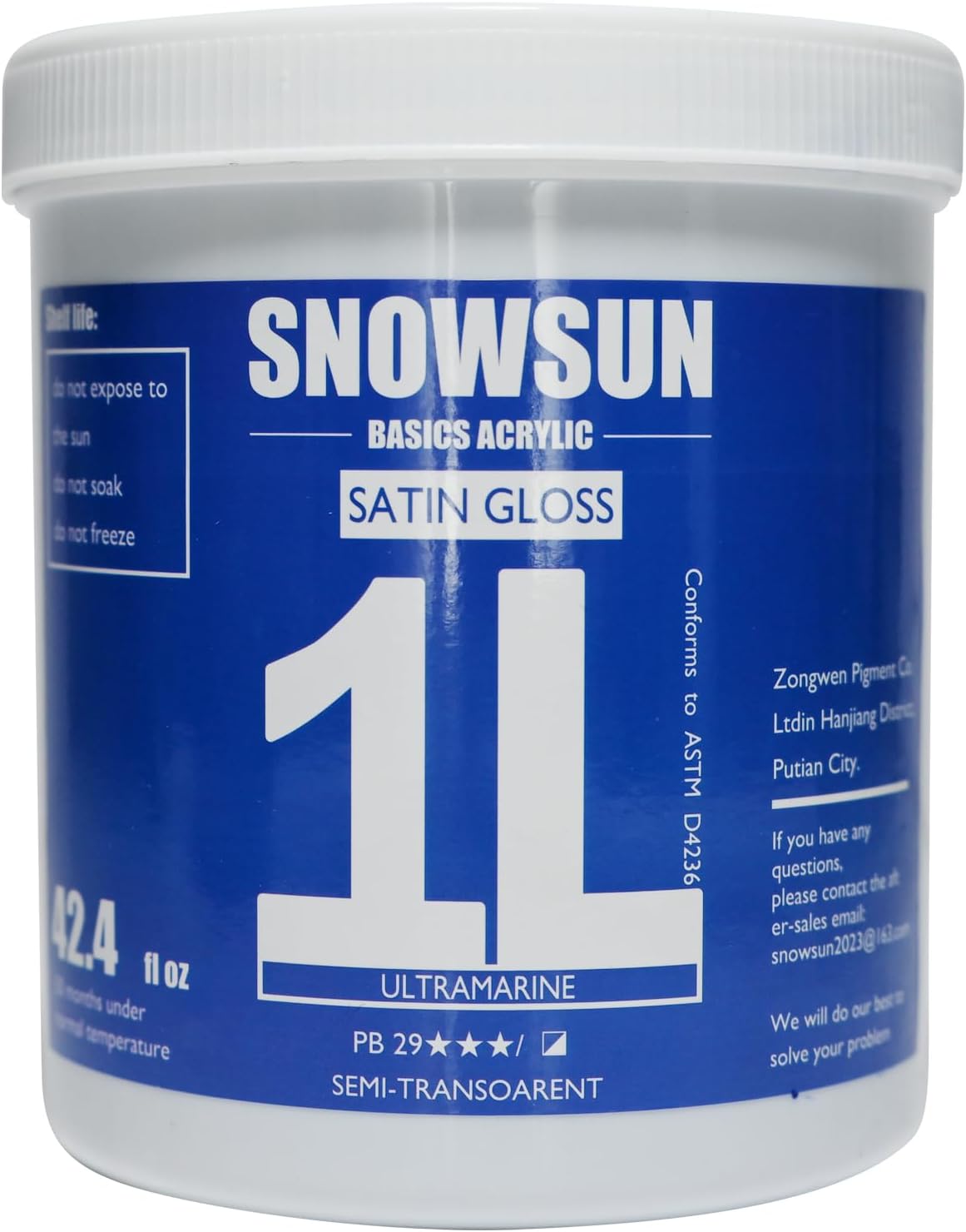 SNOWSUN Ultramarine Acrylic Paints, Large Bulk Heavy Body Acrylic Paint (42.4 oz, 1L) - Non Toxic Gloss Thick Art Paint for Multi-Surface, Ideal for Canvas Wood Ceramic Fabric and Leather, Stone Craft, for Artists & Beginners