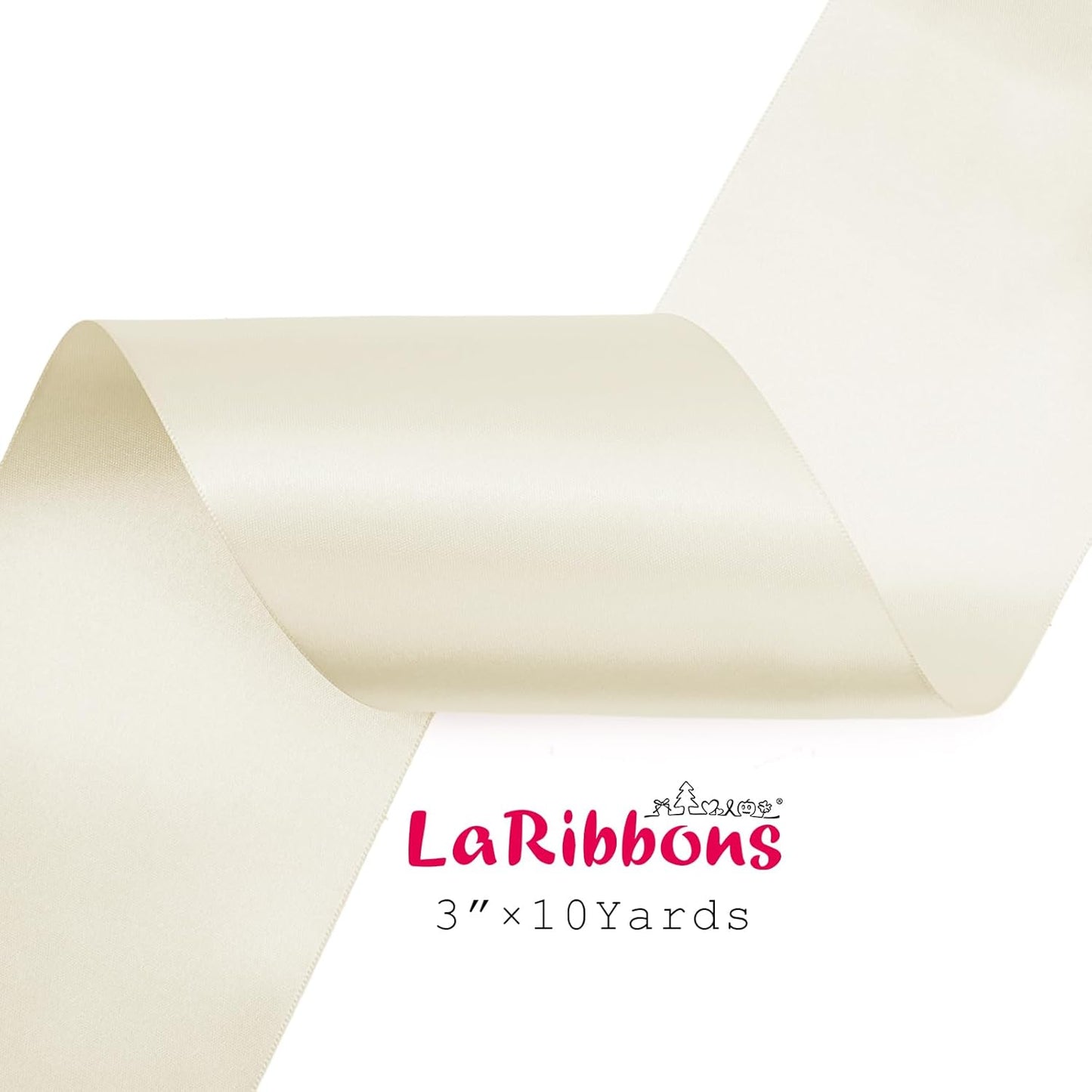 LaRibbons Ivory Satin Ribbon 3 Inch 10 Yards Double Faced Luxury White Cream Silk Ribbon for Gift Wrapping Flower Bouquets Bow Christmas Wedding Party Decoration