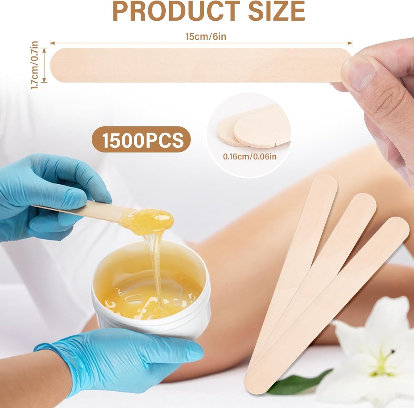 1500 Pcs Wooden Wax Sticks 6-Inch Jumbo Wood Waxing Stick Wax Spatulas Applicator Multi-Purpose Wood Popsicle Craft Sticks for Body Hair Removal, Tongue Depressors and Craft Projects