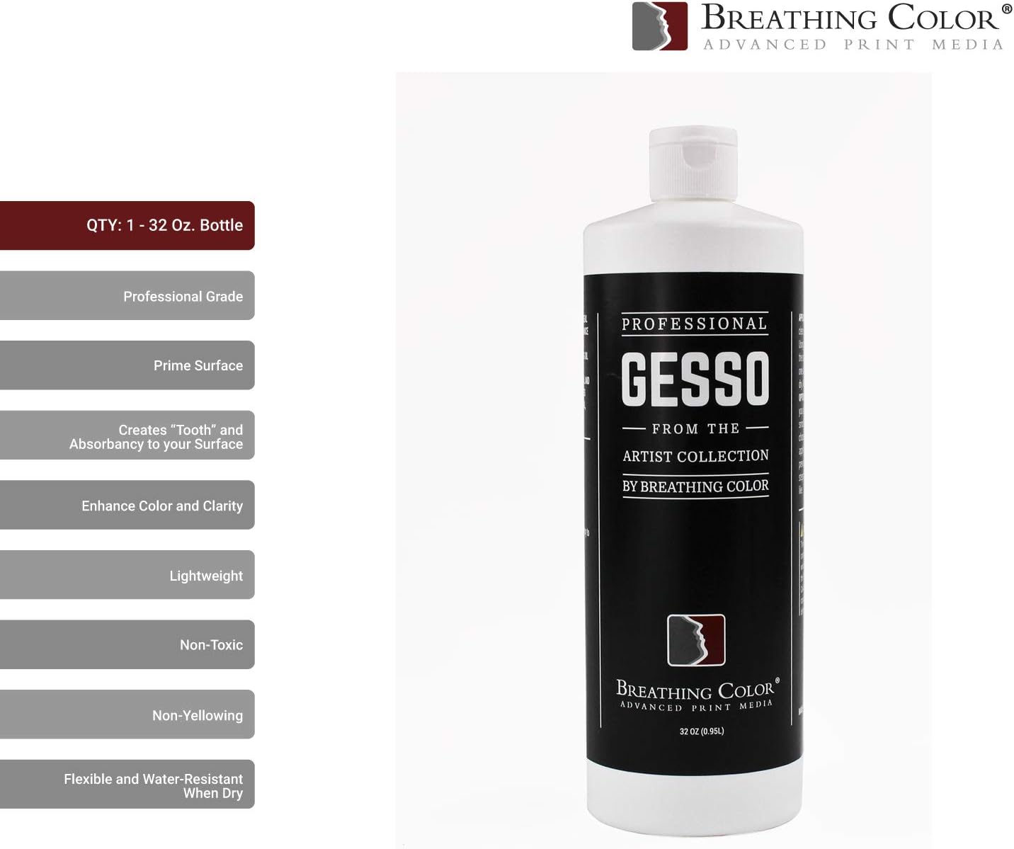 White Gesso Canvas Primer 32 oz Give Your Art The Ultimate Base Prime! Keep Paint from Absorbing! Whether Acrylics, Oils, Watercolors or Pastels, Make Every Painting Look its Absolute Best
