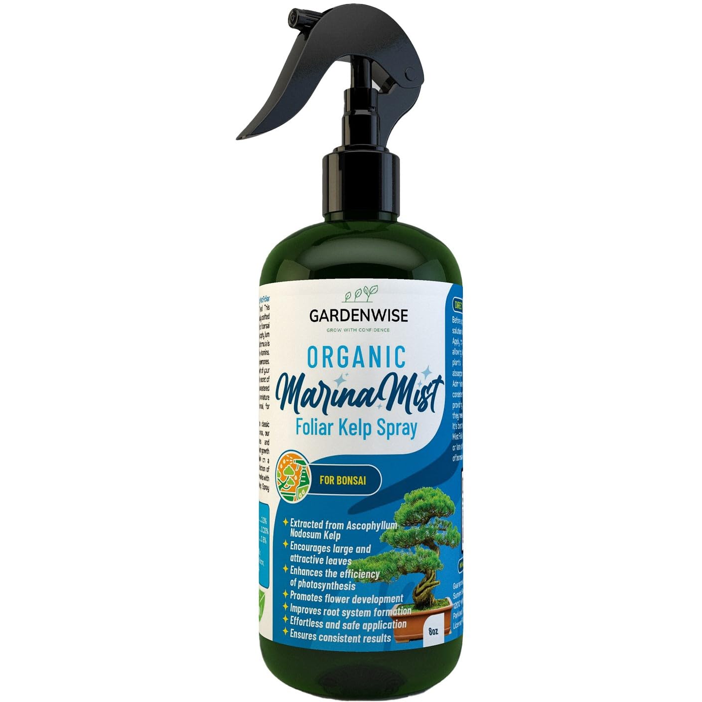 Organic Marina Mist Foliar Spray for All Live Indoor and Outdoor Bonsai Tree Plants | Micro Nutrients for Vital Bonsai Health | Gentle Formula | Liquid Plant Food | Quick Results (8 oz)