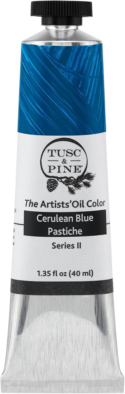 Tusc & Pine Artist Oil Paint - Cerulean Blue Pastiche, 40 ml, Non-Yellowing, Rich & Creamy Consistency, Maximum Pigment Load, Small Batch Milled Oil Paints Made in the USA for Professional Artists