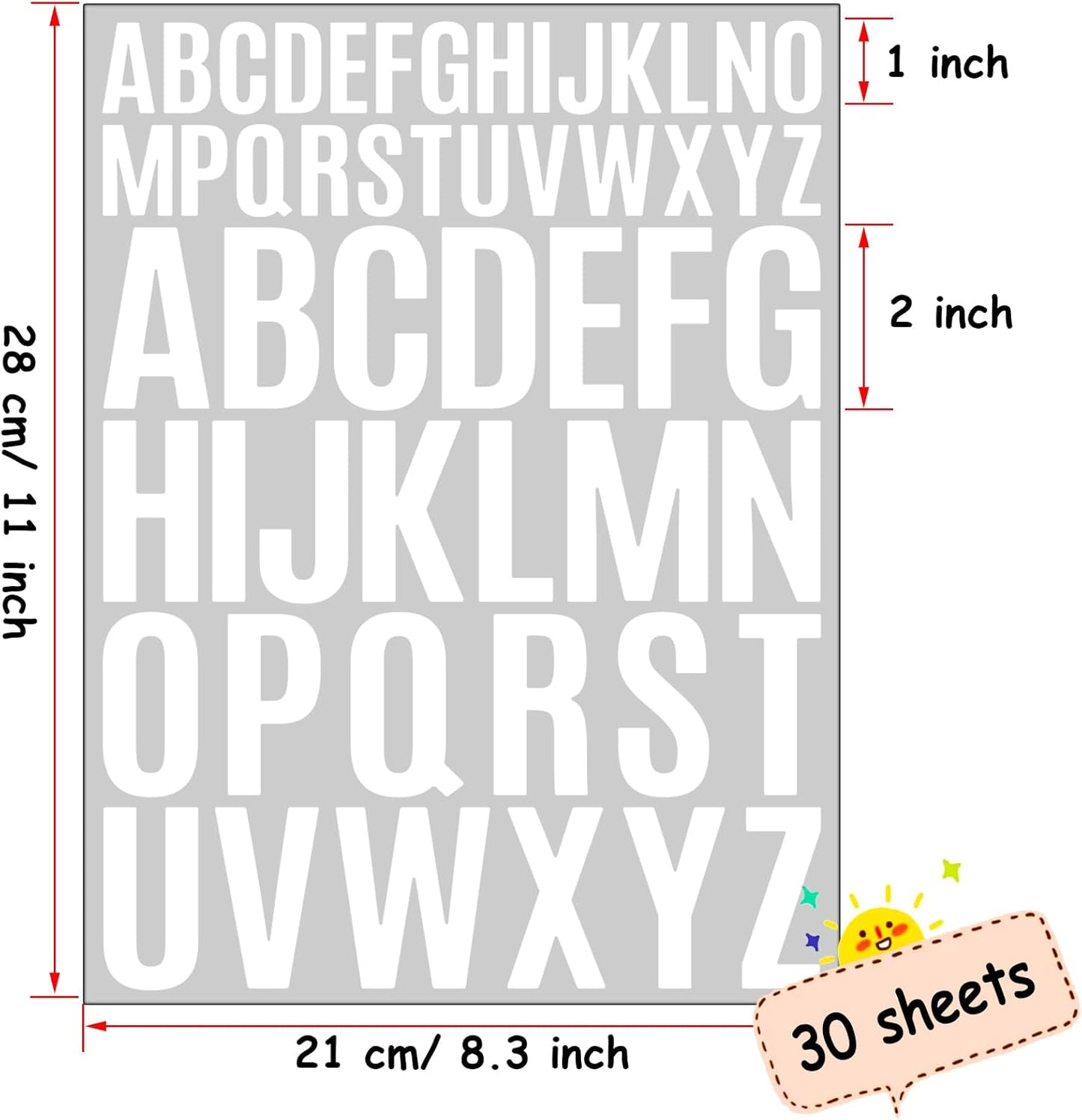 Bemeol Letter Stickers 1560 Pieces 30 Sheets Stick on Vinyl Letters Capital Alphabet Sticker Letter for Craft Bulletin Boards Classroom Home Business Decor(White,1 Inch,2 Inch)