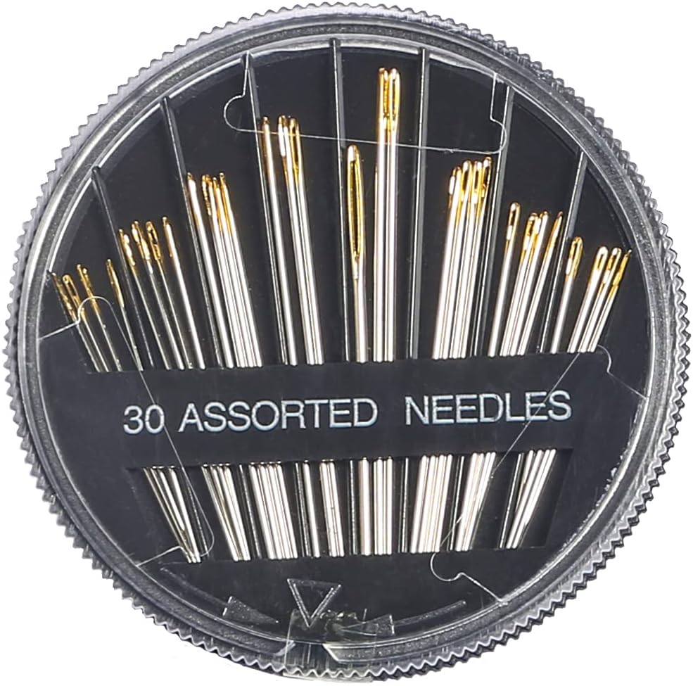 Eketirry Premium Hand Sewing Needles，4 Pack 30-Count Assorted Needles for Sewing Repair, 6 Different Sizes Sewing Needles with 2 Threaders (Black,4)