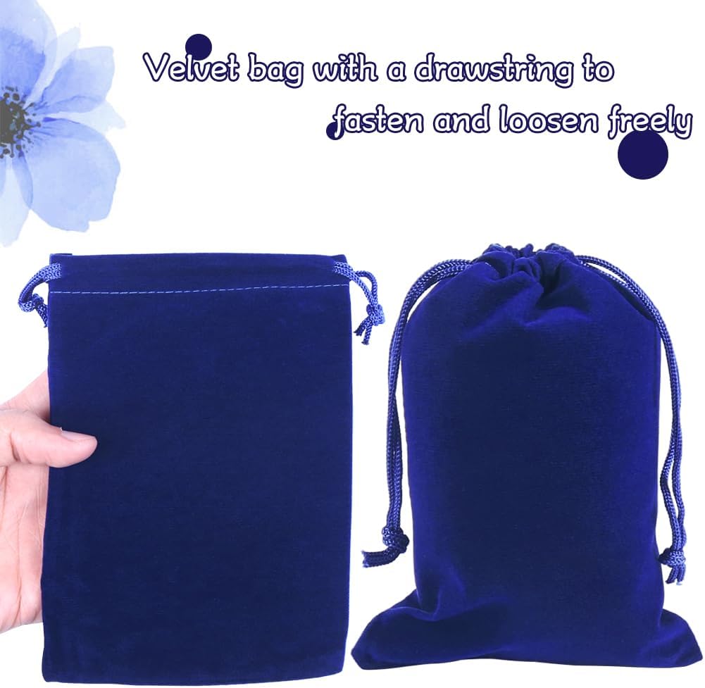 HRX Package 20pcs Velvet Jewelry Bags, 5x7 inch Blue Cloth Gift Drawstring Pouches Baggies Sacks for Dice Ornament