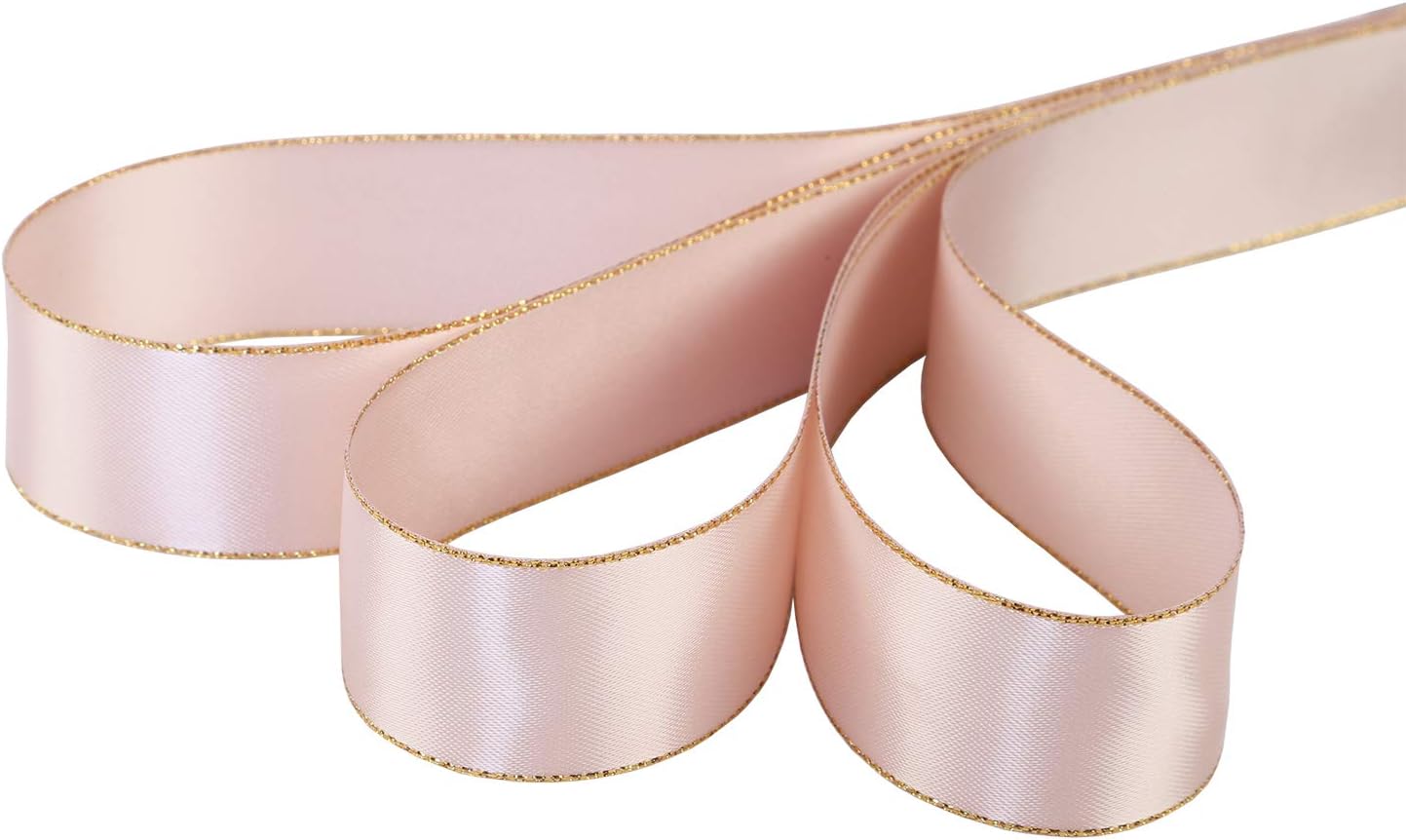 ITIsparkle 1" Inch Double Faced Satin Ribbon 25 Yards with Gold Edges, 1" X 25Yd - Vanilla
