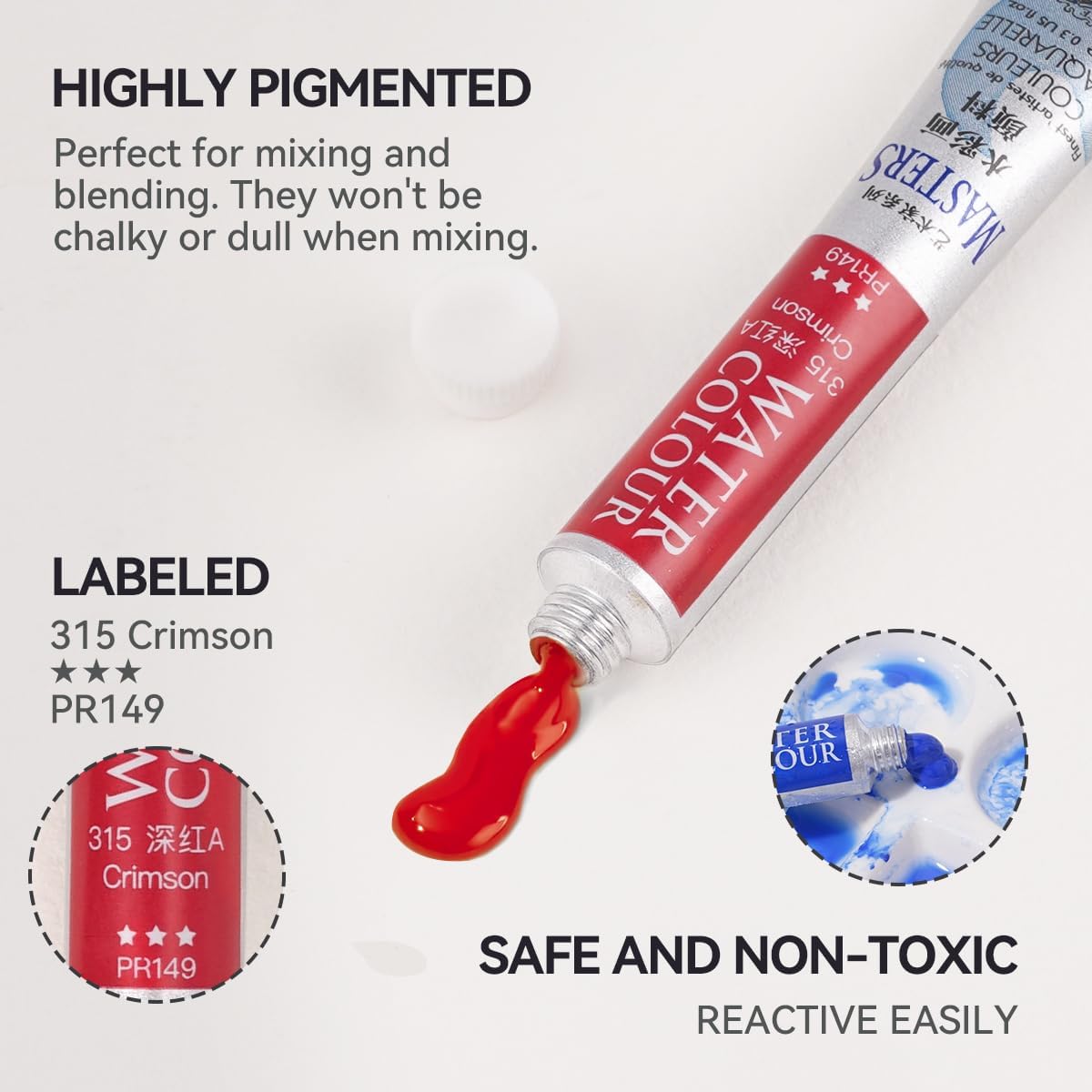 LIGHTWISH Professional Watercolor Paint Tube Set Artist Grade, 9 ML 24 Vivid Colors Art Supplies, Premium Non Toxic Water Colors Paint for Adults, Artists & Hobby