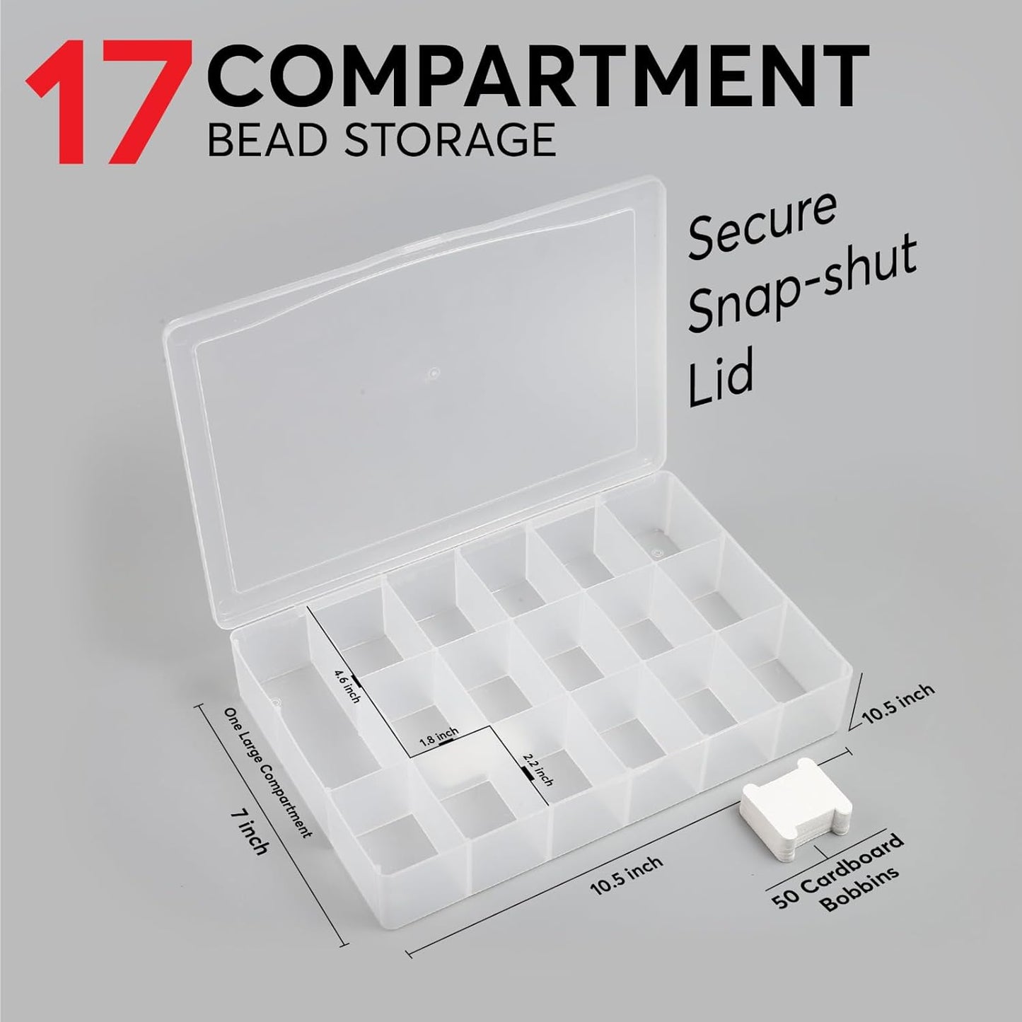 3PACK Embroidery Floss Organizer Box with 50 Cardboard Bobbins - 17 Compartments Clear embroidery thread and Beads organizer box, Snap-Tight Clear Sewing Organizer - Jewelry Bead Holder (Made in USA)