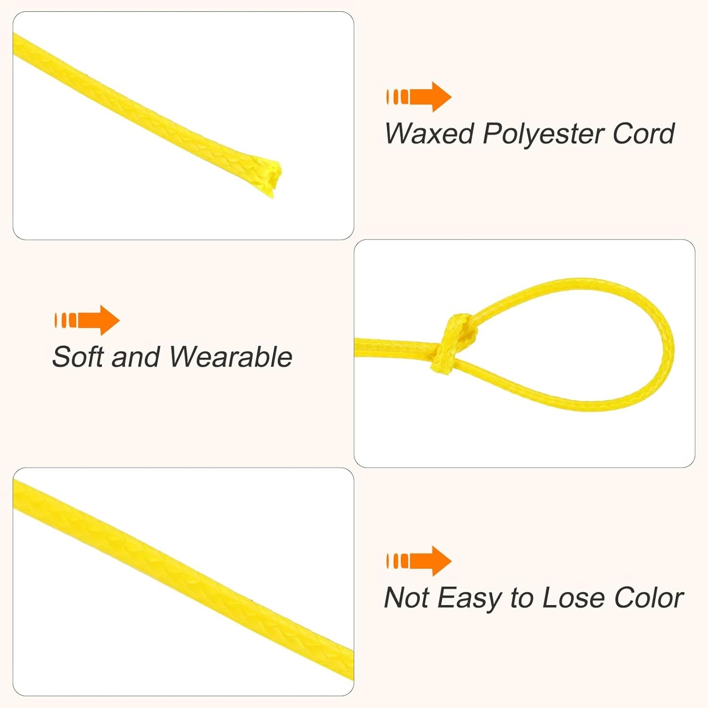 MECCANIXITY Waxed Cord 1.5mm Waxed Thread 87 Yard Wax String Leather Cord for Bracelet Making, Necklaces, Beading, Jewelry Making and DIY Crafts(Golden Yellow)