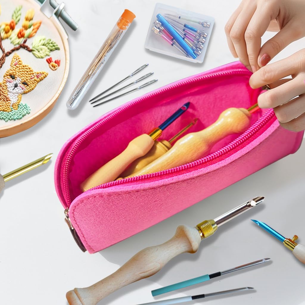 DiaWiew Adjustable Punch Needle Kit - Punch Needle Tool Include Wooden Handle Embroidery Pen Kits - Punch Needle Set for DIY Craft Decoration and Gifts - Perfect for Adults Beginners