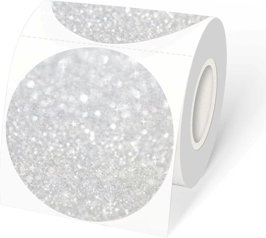 3" Holographic Direct Thermal Label Stickers, Round Printable Rainbow Glitter Thermal Printer Sticker Labels for Gift Wrapping, Self-Adhesive DIY Custom Logo Design- Shiny Silver