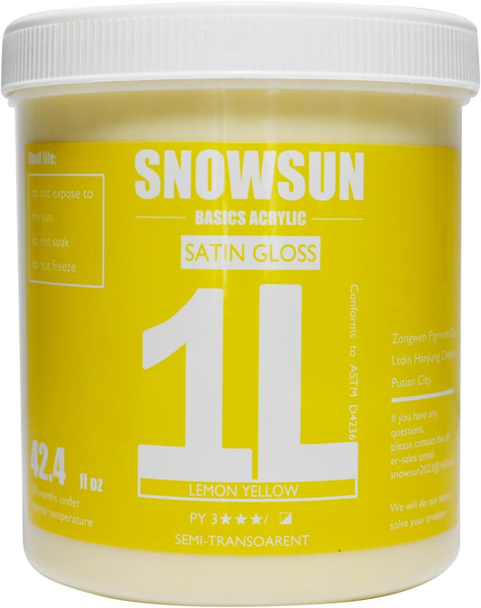 SNOWSUN Lemon Yellow Acrylic Paint, Large Bulk Heavy Body Acrylic Paint (42.4 oz, 1L) - Non Toxic Gloss Thick Art Paint for Multi-Surface, Canvas Wood Ceramic and Leather, Stone Craft, for Artists & Beginners