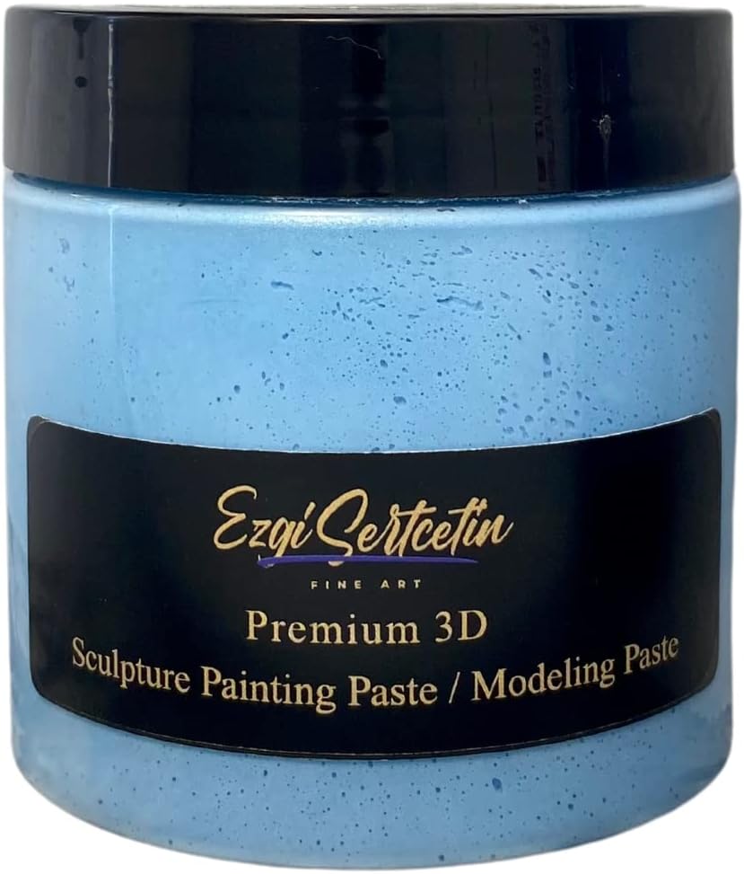 3D Sculpture Painting Paste|Texture Paste|Decorative Plaster|Ready to Use|Unique Colors|Ideal for Artwork|Stencil|Flowers|Texture|Art Relief| 6 oz (Metallic Light Blue)