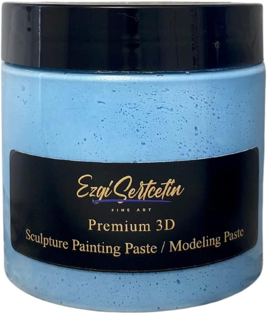 3D Sculpture Painting Paste|Texture Paste|Decorative Plaster|Ready to Use|Unique Colors|Ideal for Artwork|Stencil|Flowers|Texture|Art Relief| 6 oz (Metallic Light Blue)