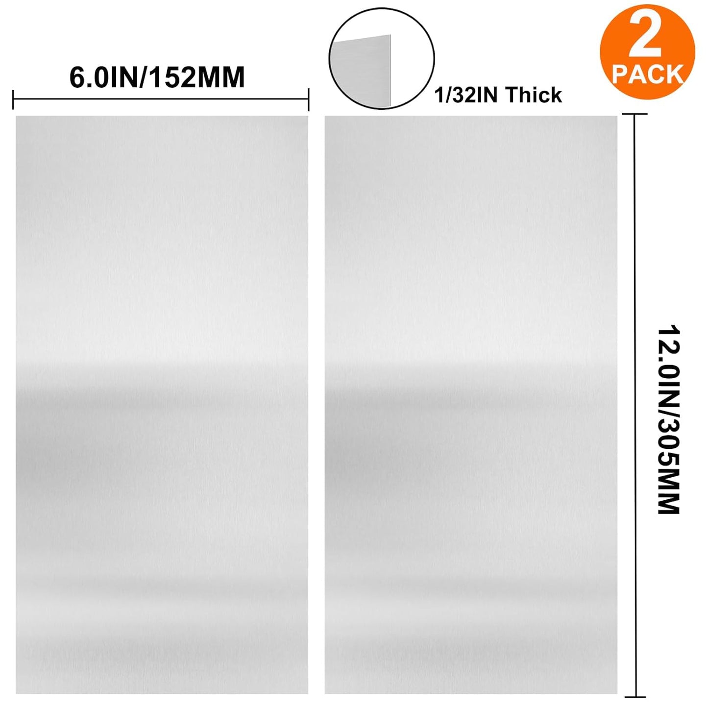 2Pcs 430 Stainless Steel Sheet Metal 6" x 12" x 1/32" Inch Metal Plates for Magnetic Mount Board Wall 20GA(0.80MM) 430 Stainless Steel Shim Stock Plates Metal Sheets for Crafting, Kitchen, Office