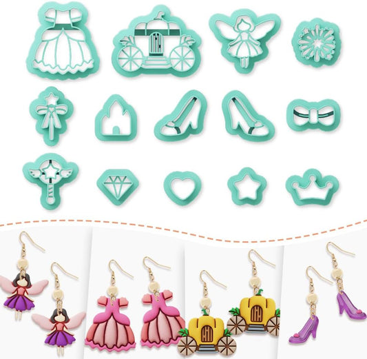 Polymer Clay Cutters - 14 Shapes Princess Theme Polymer Clay Cutters for Jewelry Creativity, Earring Making Kit with Storage Box