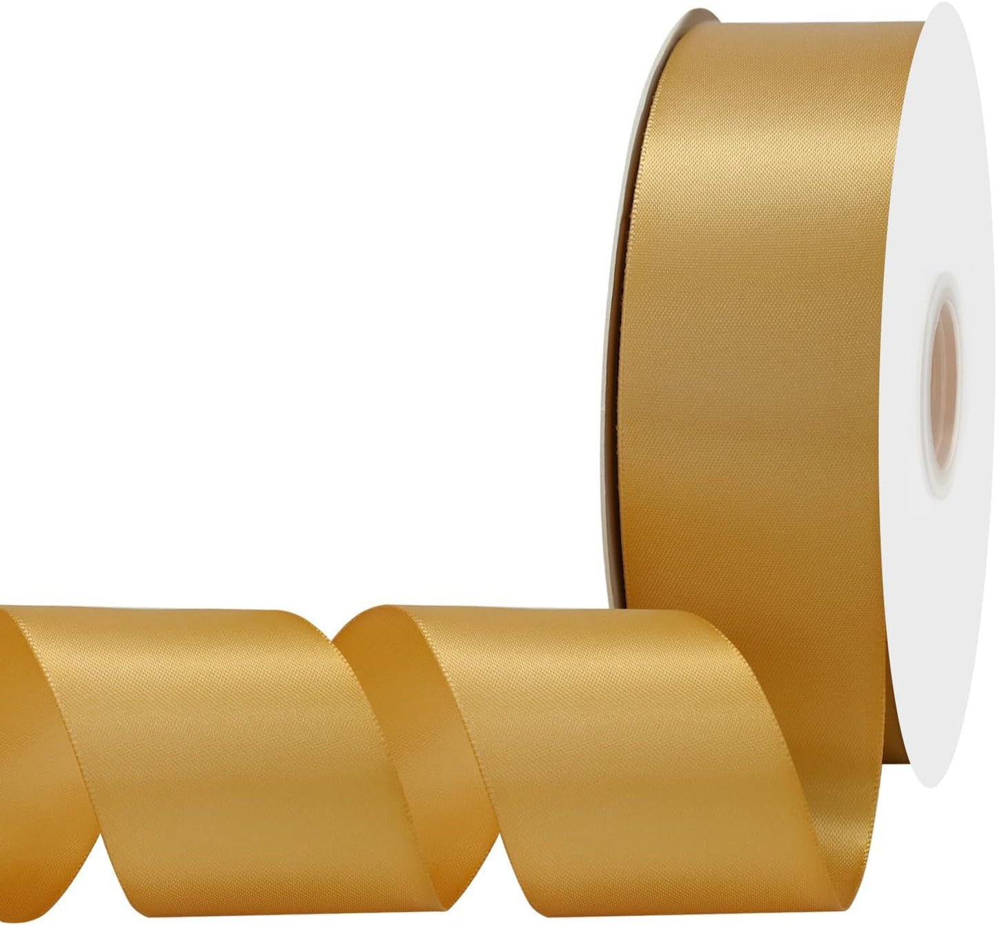 Old Gold Satin Ribbon 1-1/2" X 50 Yards Solid Color Double Faced Ribbons Perfect for Crafts Wedding Decor Bow Making Arts Sewing and More