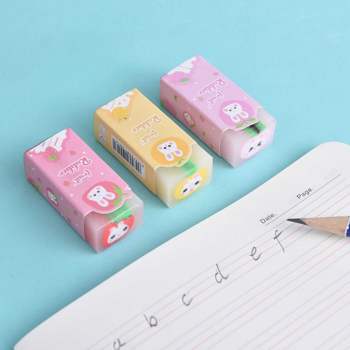 18 Pack Fruit Rabbit Jelly Erasers for Kids, Kawaii School Supplies Prize Gifts Party Favors