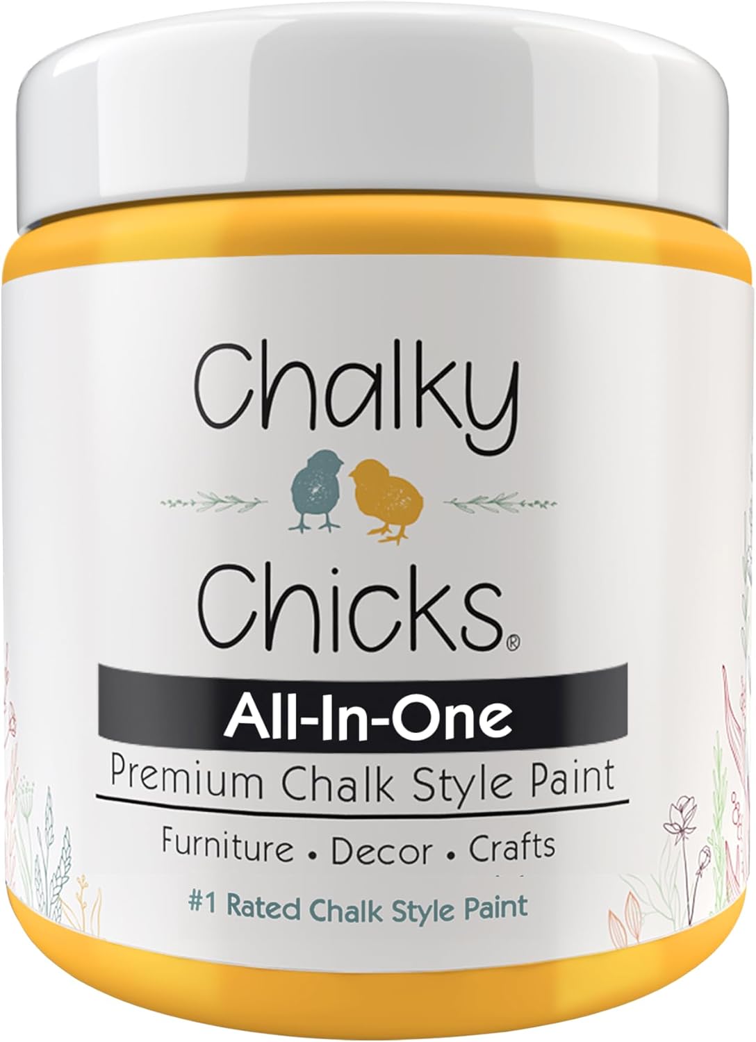 Chalky Chicks All-in-One Chalk Paint for Furniture or Cabinet - 16 Fl Oz - Matte Finish Bees Knees (Yellow) for Metal, Wood Furniture Paint - No Sanding All-in-One for Home Decor & Crafts, USA Made