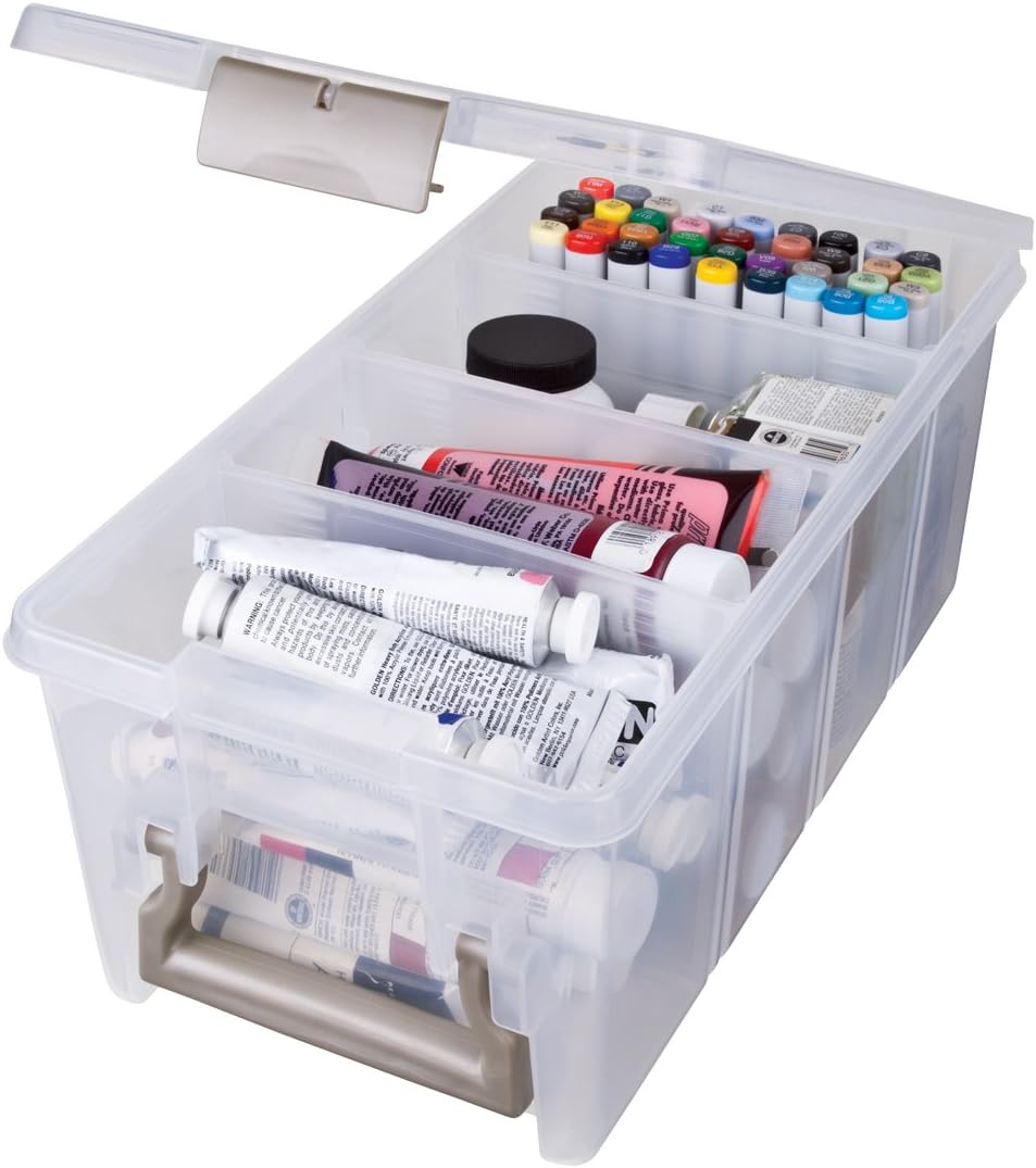 ArtBin Semi Satchel Portable Craft Organizer with 3 Dividers - Clear Plastic Storage Case for Art & Craft Supplies