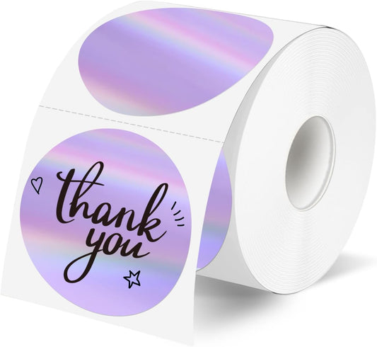 2" Circle Holographic Thermal Label Stickers, Round Printable Rainbow Glitter Thermal Printer Sticker Labels for Gift Wrapping, Self-Adhesive Name Price Tag DIY Custom Logo Design- Purple