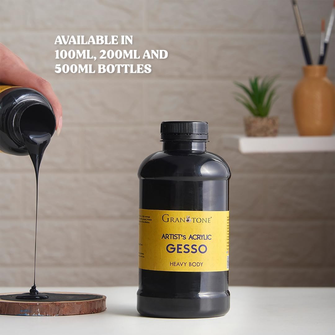 GRANOTONE Acrylic Gesso Water Base | Matte Finish | Interior/Exterior Use | Long Lasting For Acrylic Painting | Non-Toxic Universal Gesso Finish Primer, Black