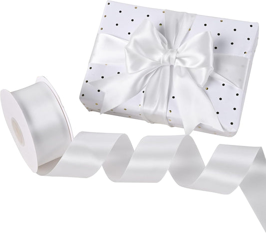 White Satin Ribbon 1-1/2" X 50 Yards Solid Color Double Faced Ribbons Perfect for Crafts, Wedding Decor, Bow Making, Arts Sewing and More