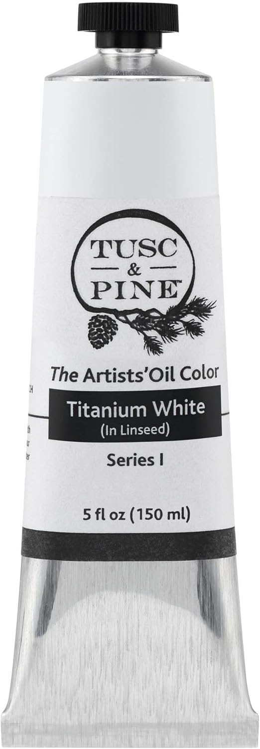 Tusc & Pine Artist Oil Paint - Titanium White (In Linseed), 150 ml, Non-Yellowing, Rich & Creamy Consistency, Max Pigment Load, Small Batch Milled Oil Paints Made in the USA for Professional Artists