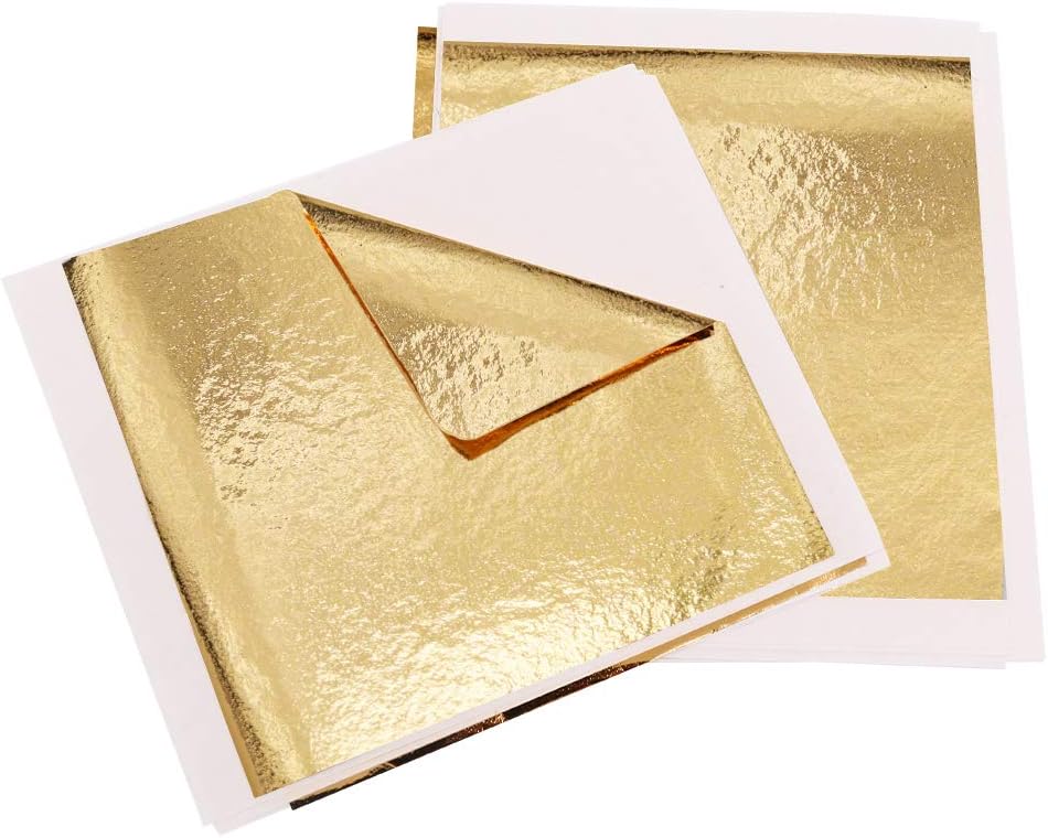 KINNO Gold Foil Leaf Sheets - Imitation Metal Leaf Papers 5.1" by 5.3" Multipurpose for Arts, Slime, Handcrafts, Gilding, Nail Arts, Decorations (200 Sheets, Loose)