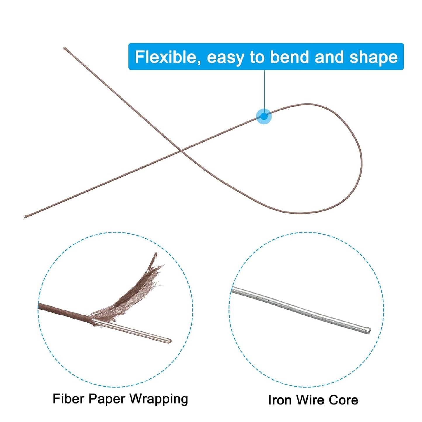 PATIKIL 20 Gauge 16" Floral Stem Wire, 100 Pcs Paper Wrapped Iron Artificial Flower Stem Accessories for DIY Bouquet Stem and Craft Decoration, Brown