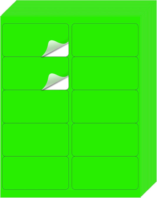 STARLIBOO Shipping Labels Stickers, 2"×4" Printable Fluorescent Mailing Labels for Laser/Inkjet Printing- Matte, Permanent Adhesive Sticker (Fluorescent Green)