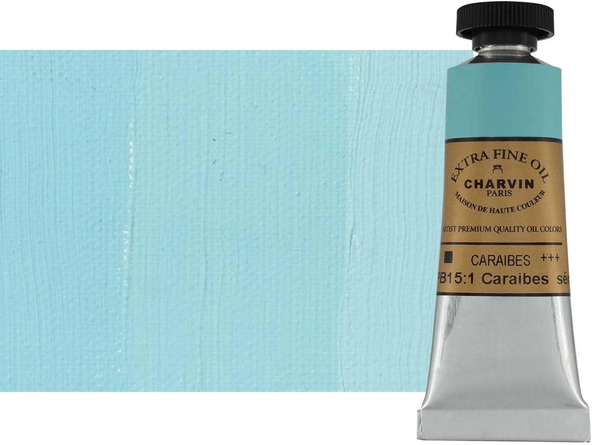 Charvin Extra Fine Oil Paint, Caribbean Blue 20 ml - Triple-Milled, Rich Texture, Poppy Oil-Based, Light-Fast, Handmade, Archival Quality