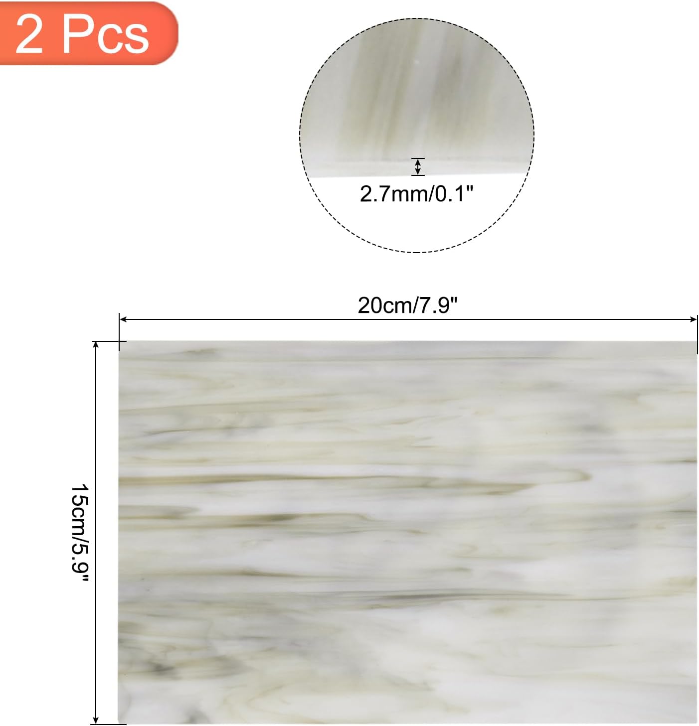 MECCANIXITY 2 Pcs Stained Glass Sheet Mosaic Tile 7.9 Inch x 5.9 Inch Light Gray Stained Glass Sheets for Crafts DIY Art Project