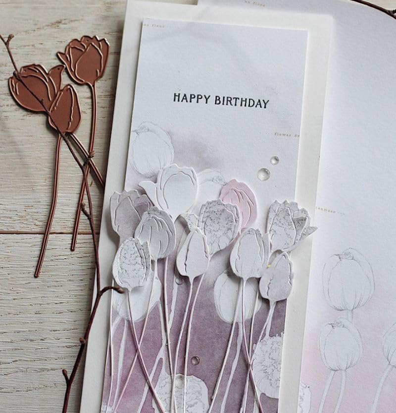 Lapoo Metal Cutting Die for Scrapbooking, 3D Backgrounds Frame New Cutting Dies DIY Album Card Making Decor Paper Craft Metal Die Cuts Party Wedding Decorations (3 Buds 4.5 x 1.7 in)