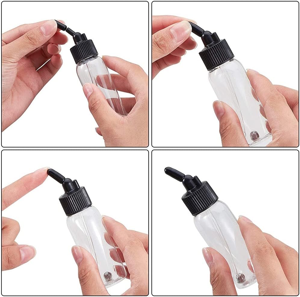 10 Pack 30ML Airbrush Plastic Bottles Jars with caps for Dual- Action Siphon Suction Feed Airbrush