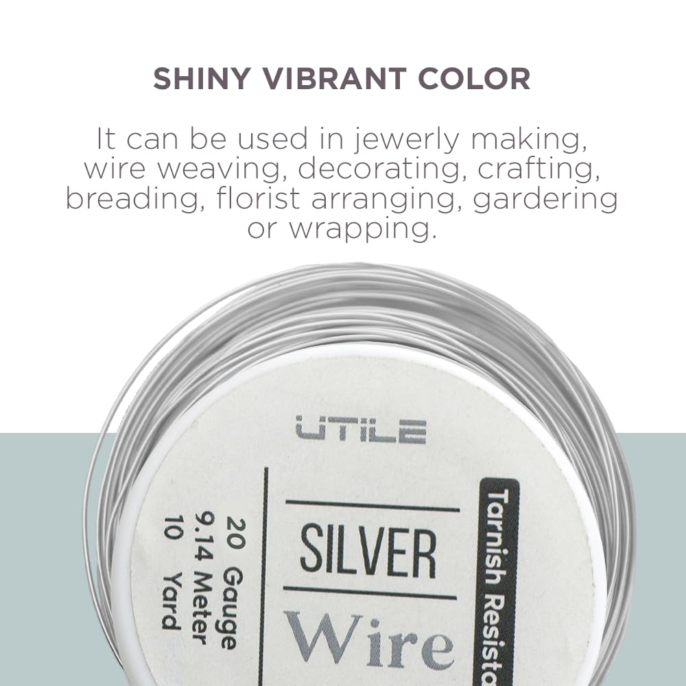 UTILE 18 20 22 24 Gauge 90 ft 99.9% Pure Soft Copper Wire for Electroculture Gardening, Jewelry Making, Crafting Wire Bendable, Plant Wire (Silver 22)