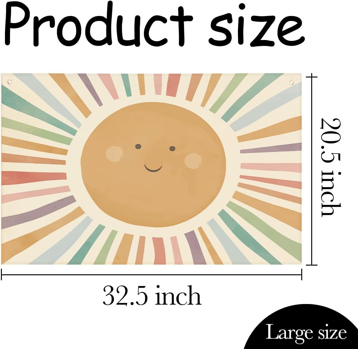 Watercolor Sun Banner Playroom Decor Banner Canvas 21 in x 33 in Hanging Flag Perfect for Kids Nursery and Playroom Wall Decor Stylish Room Decor for Boys and Girls