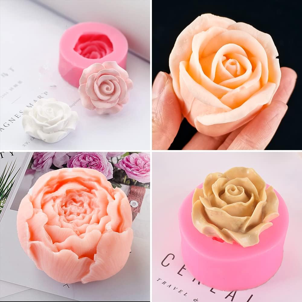 6 Pcs Flower Silicone Molds Set, FAURAPMNG Bloom 3D Rose Flower Fondant Silicone Molds for Soap Candle Making, Cake Flower Molds for Chocolate Candy Pastry Dessert
