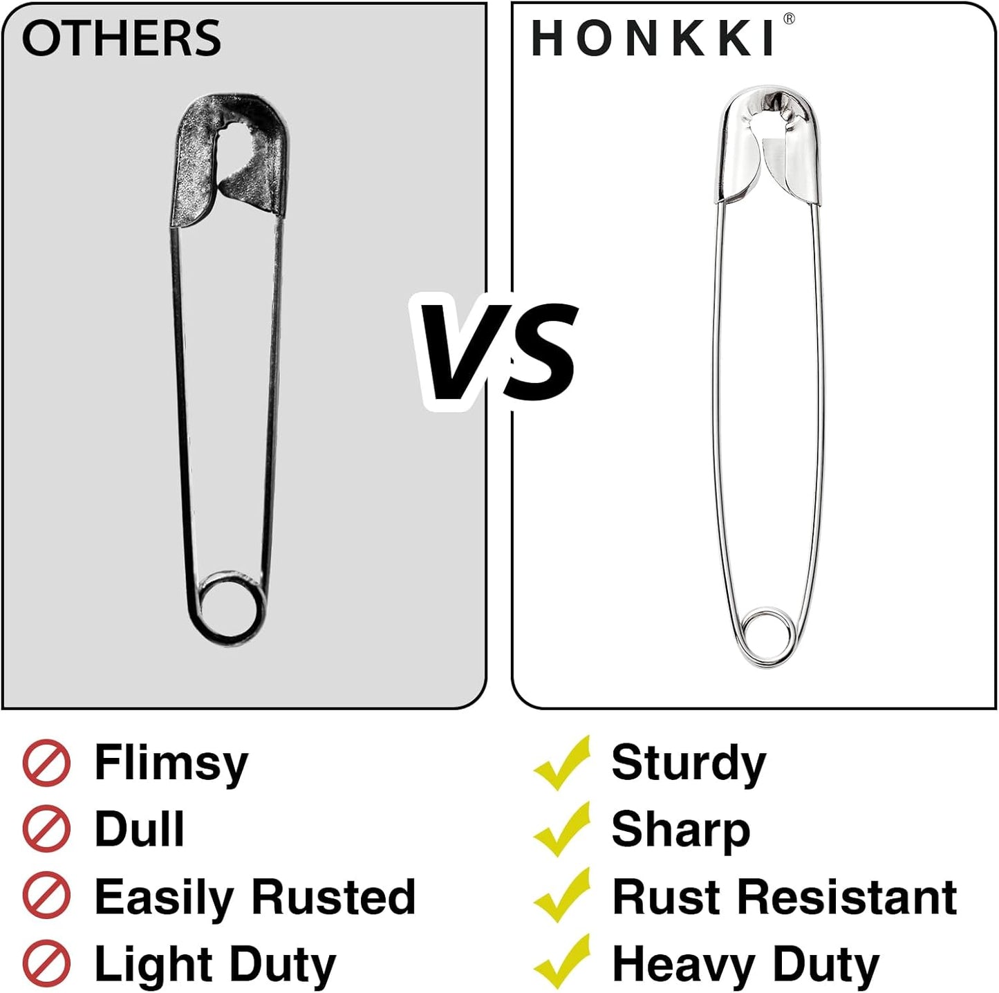 Silver Safety Pins 300 PCS, 5 Assorted Sizes of Durable, Small and Large Safety Pins Bulk, Sharp Edge Pins for Clothes, Sewing, Arts & Craft