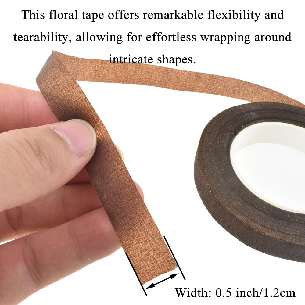 HAHIYO Brown 3Rolls 0.5Inch Wide Floral Tape - 270Feet/90Yard Total Paper Waterproof Florist Stem Wrap Tape Decorative Tape for Bouquet Stem Wrapping Corsages Flower Arranging Floral Craft