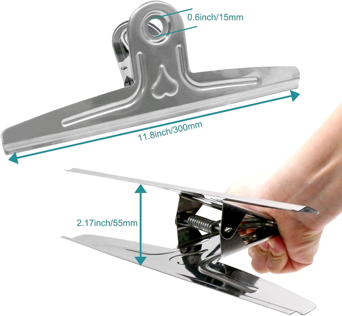 Coideal Extra Large Bulldog Paper Clips, 30cm Jumbo XXL Easel Clips Stainless Steel 2 Pcs Heavy Duty Binder Clamps for Office File (Silver, 11 4/5 Inch)