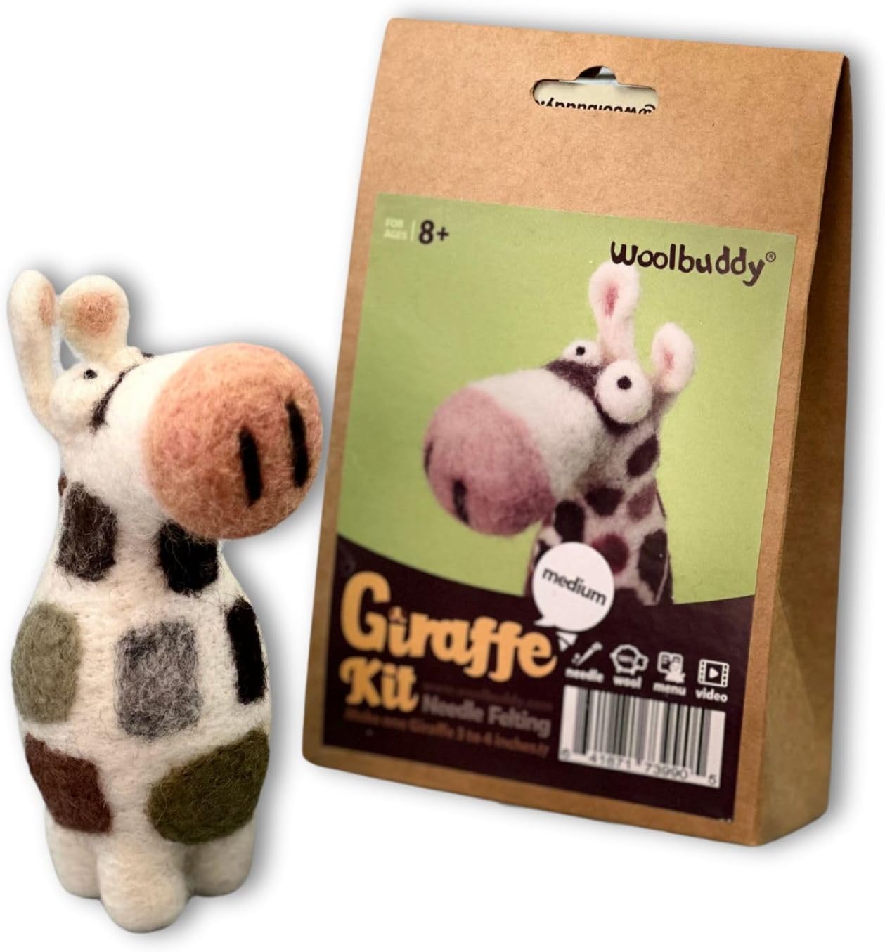 Woolbuddy Needle Felting Kit for Beginners & Adults – Giraffe DIY Felt Animal Starter Kit with Natural Wool Roving, Felting Needles & Step-by-Step Instructions