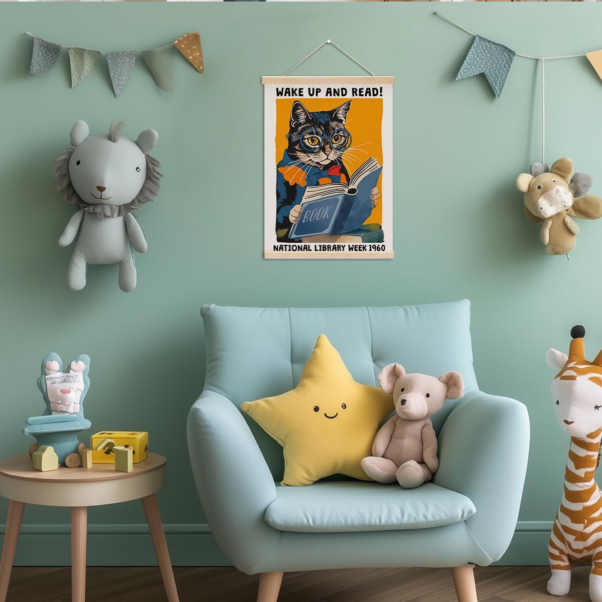 Funny Reading Cat Poster Hanger, Reading Nook Library Decor Wall Decor, Educational Posters Wall Art Wall Hanging Banner Farmhouse Classroom Bedroom Reading Room Apartment Home Decor