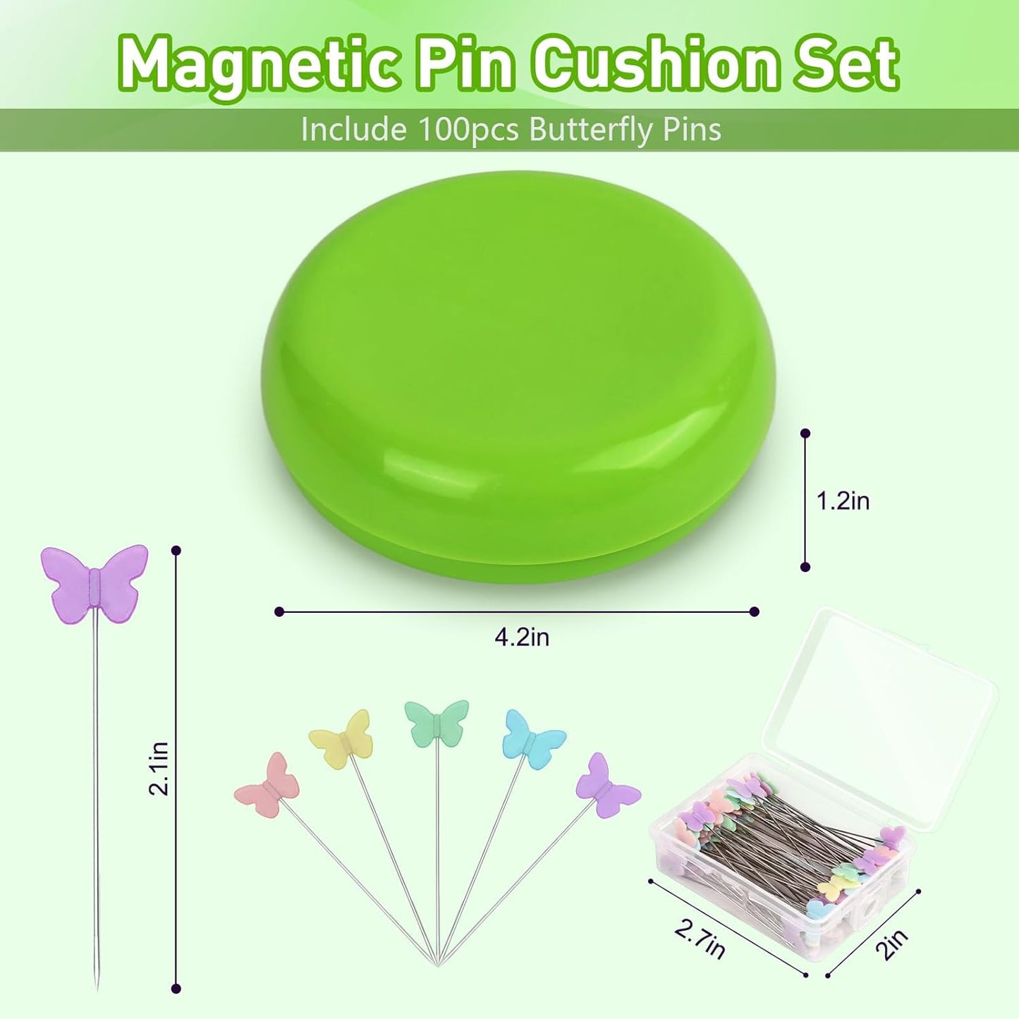 Oukitoymer Magnetic Pin Cushion with 100pcs Butterfly Head Straight Pins, Bobby Pin Holder for Sewing, Magnet Needle Cushion, Paper Clip Collector, Secure Pin Storager, Sewing & Quilting Accessories