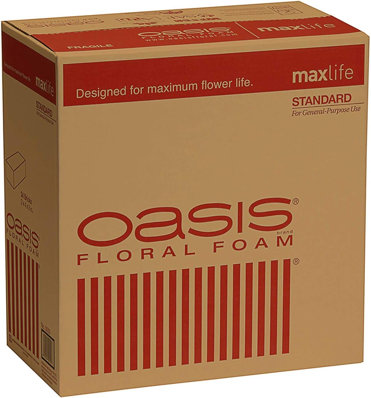 Oasis Standard Floral Foam for Flower Arrangement - 9" x 4" x 3" - Green Color - Durable Material - Biodegradable - Pack of 24 - Flower Foam Supplies