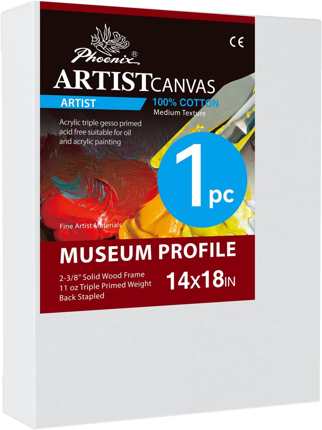 PHOENIX 14x18 Inch Museum Canvas - 2 3/8 Inch Thick Porfile Deep Large Stretched Canvas for Painting 1 Pack 100% Cotton 11 Oz. Gesso Primed White Blank Professional Canvas Oil & Acrylic Paints
