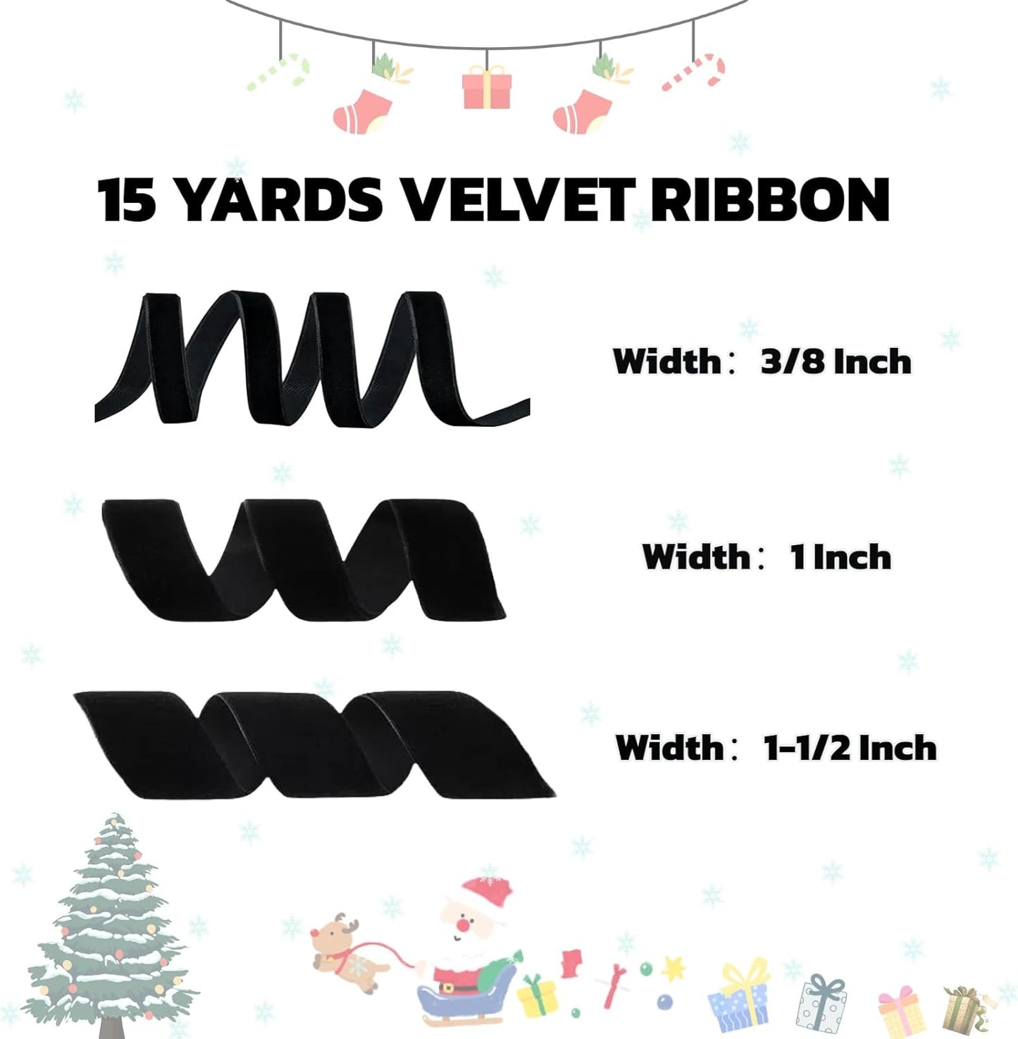15 Yards Velvet Ribbon 1 Inch Single Face Black Velvet Ribbon Spool Prefect for Wedding, Ribbons for Gift Wrapping, Vintage Christmas Decor Tree Ornaments Wreath Hair Bows, Ribbons for Crafts