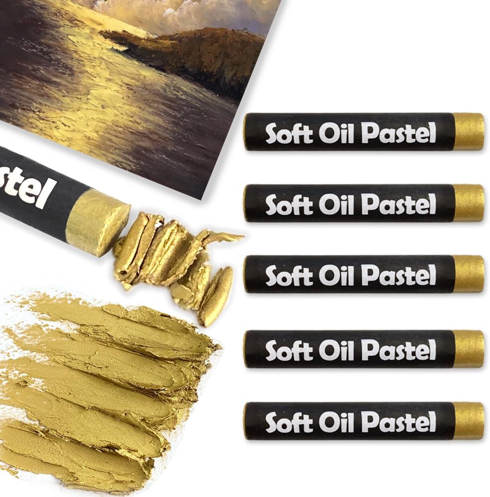 5 Pcs Cream Soft Oil Pastels Vibrant and Creamy Colored Chalk Pastels Artists Grade Art Supplies Set for Professionals Painting Drawing Gold