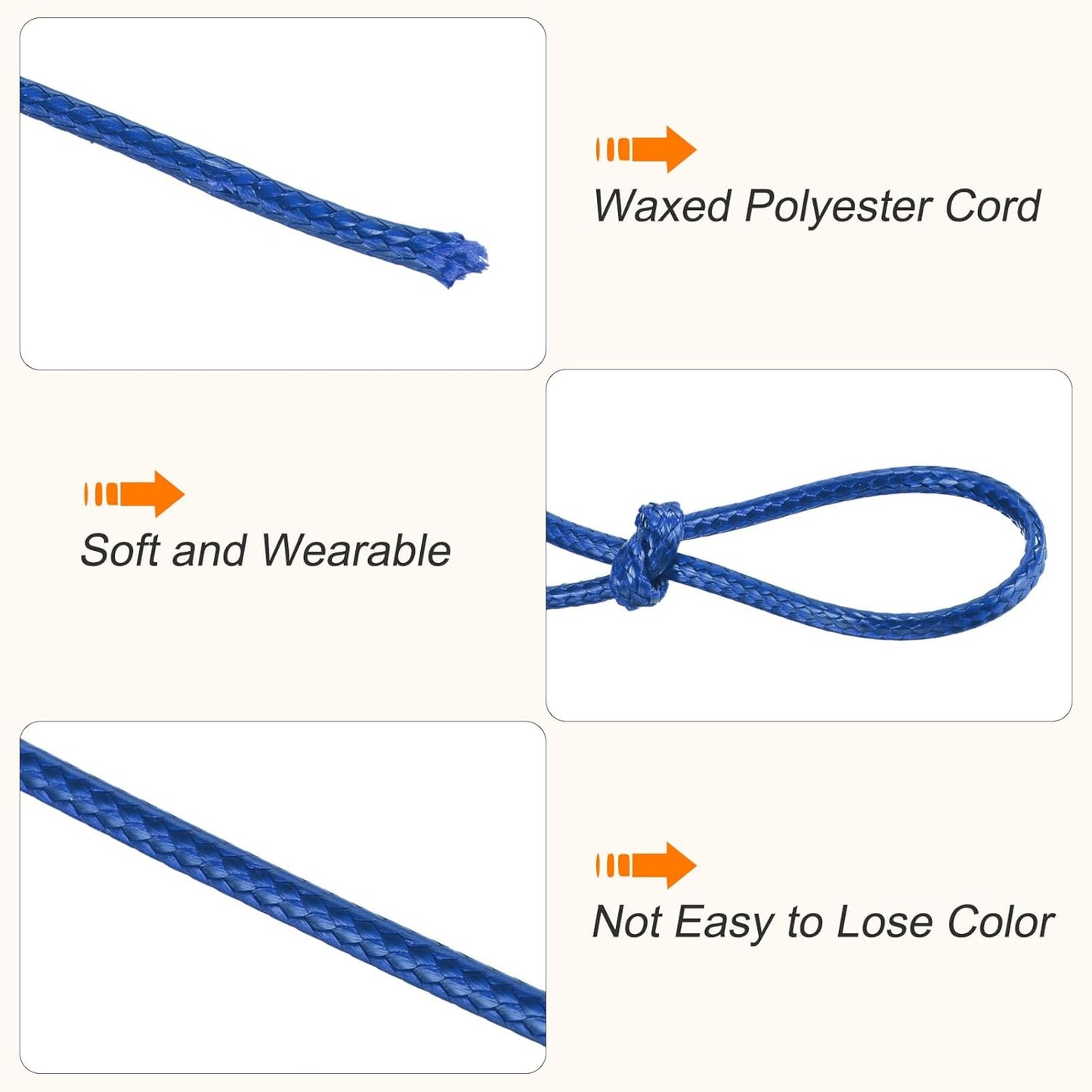 MECCANIXITY Waxed Cord 3mm Waxed Polyester Cord 44 Yard Wax String for Bracelet Making, Necklaces, Beading, Jewelry Making and DIY Crafts(Dark Blue)