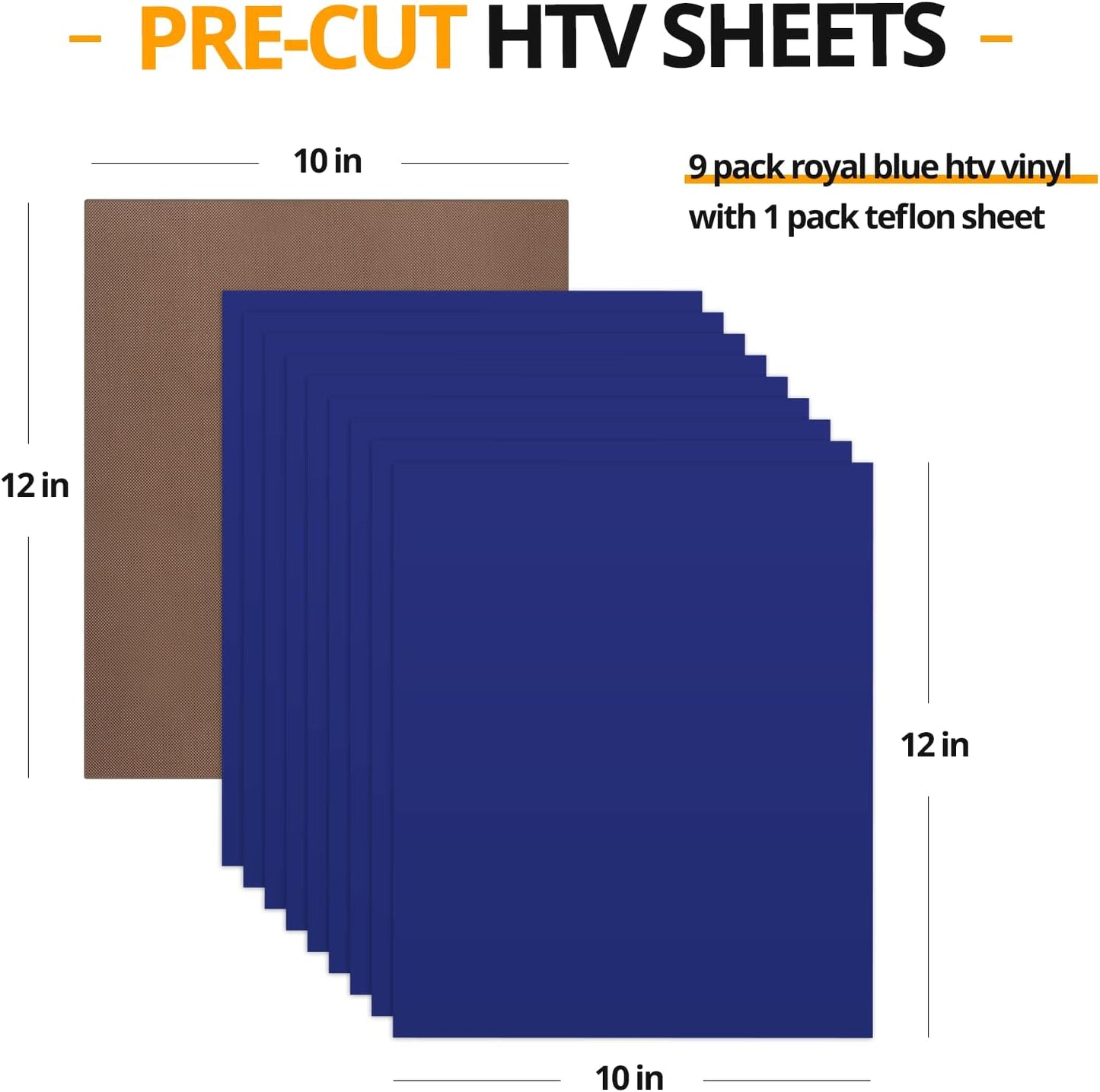HTVRONT Blue Heat Transfer Vinyl Bundle - 10 Pack 12" x 10" HTV Vinyl for T-Shirt, Royal Blue Iron on Vinyl for All Cutting Machine or Heat Press Machine